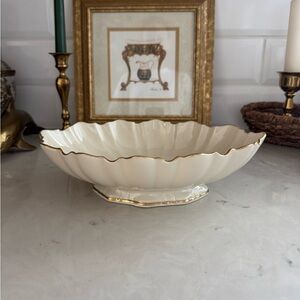 Vintage Lenox Large Oval Scalloped Footed Bowl w/24k Handpainted Gold Trim 1930s